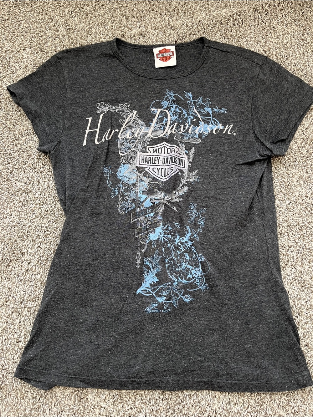 Harley-Davidson Gray Graphic Print Y2K Short Sleeve Shirt